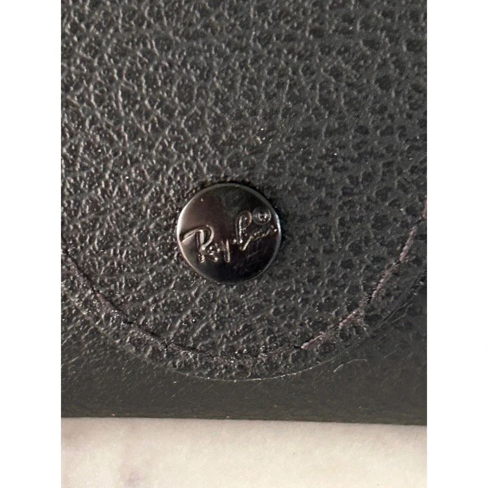 Ray-Ban Black Pebbled Leather Sunglasses Case Gold Seal Luxottica Snap Closure